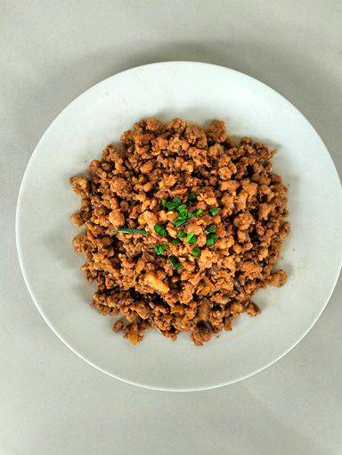 The Lu Rou Fan, a braised ground pork dish is ready to be served.