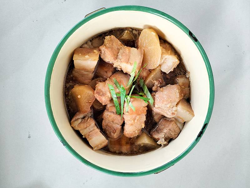 Miso Braised Pork Belly is done cooking and placed in a bowl.