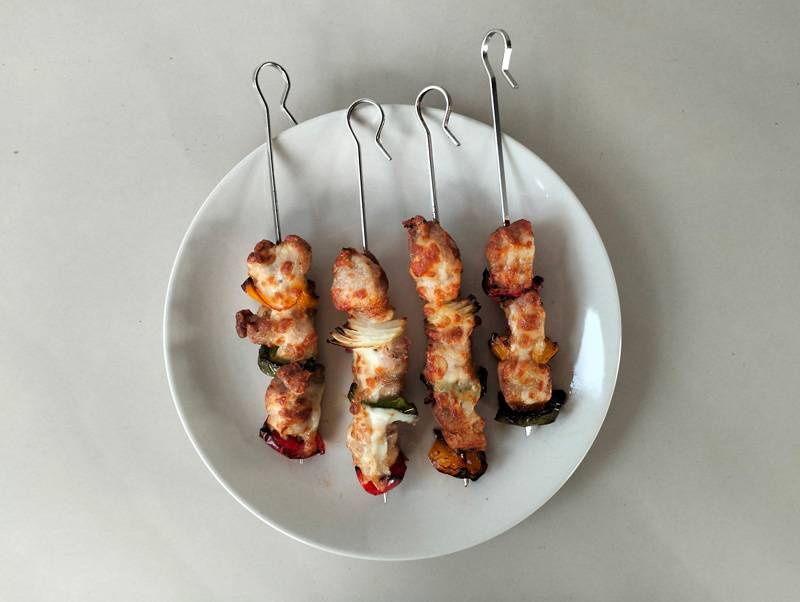 pork belly kebabs air fryer with cheese and veggie